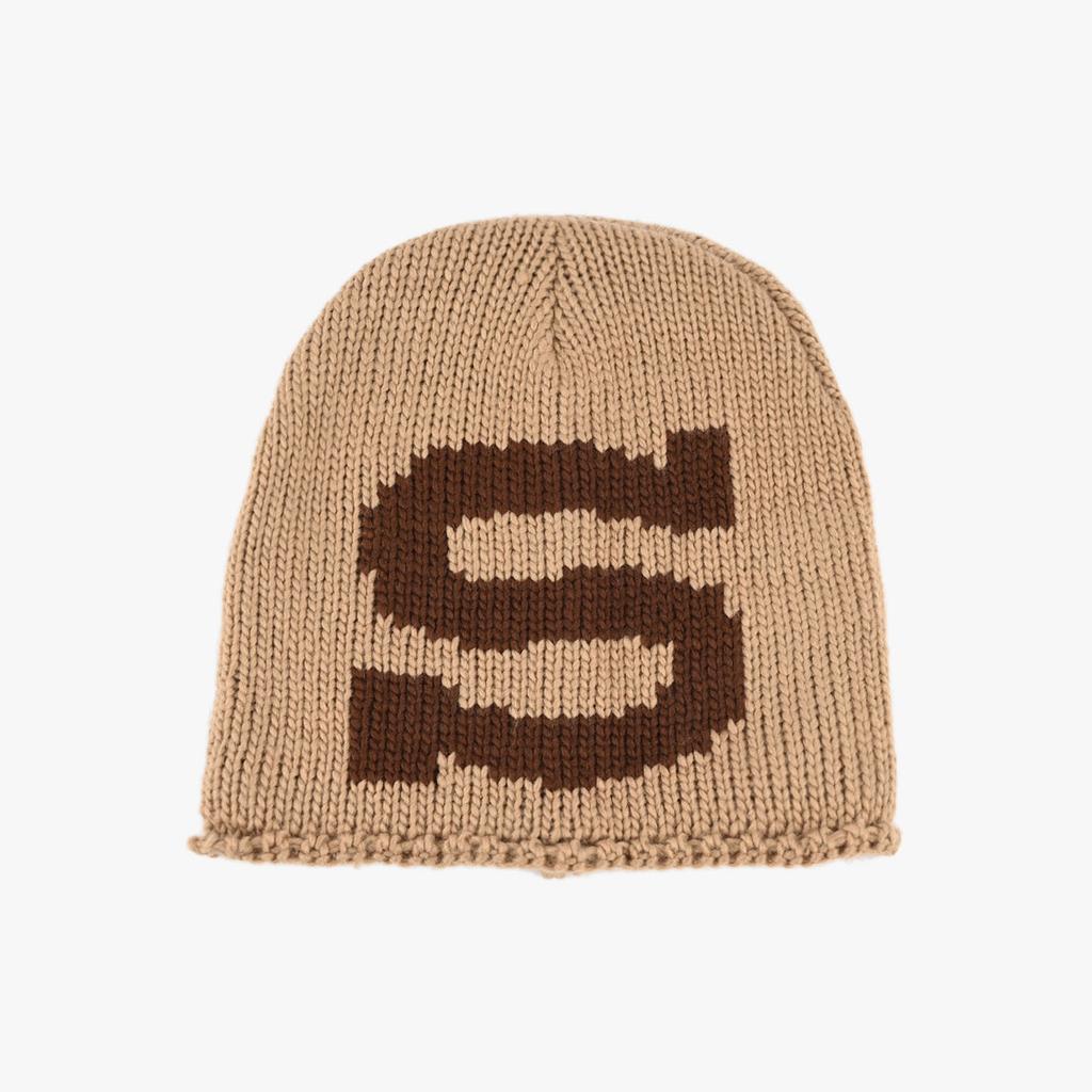 Korean-style color-block S-letter knitted beanie, unisex, for autumn and winter, warm, ear-covering, loose-fitting, and designed to be pulled over