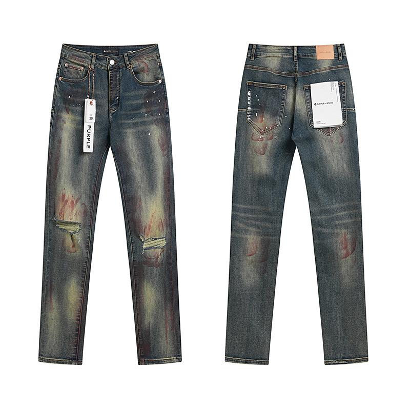 Purple Brand Ink Printing Meichao High Street Retro Ripped Casual Trend Denim Horn Pants Small Feet