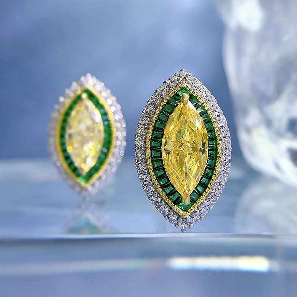 18k White Gold 6 *13mm Sapphire Gemstones Stud Earrings For Women Engagement Gift 925 Sterling Silver Jewelry
