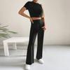 Cross-border 2026 New European and American Women's Clothing Amazon Truncated Slim-fitting Knitted Short-sleeved High-waisted Wide-leg Trousers Two
