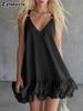 Summer New Women's Clothing Elegant Casual Solid V-Neck Ruffled Mini Skirt