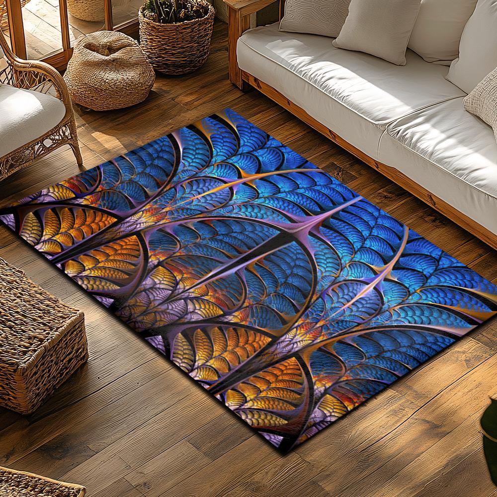 Tuniu Abstract Peacock Feather Area Rug, Blue Orange Floral Design Carpet for Living Room Bedroom Home Decor