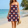 Women's Casual Strapless Sleeveless Dress Independence Day Print Summer Beach Dress Midi Length Lightweight Fabric