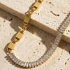 Geometric Zirconia Chain Necklace Stainless Steel Adjustable Length Collarbone Chain For Women Layering Jewelry