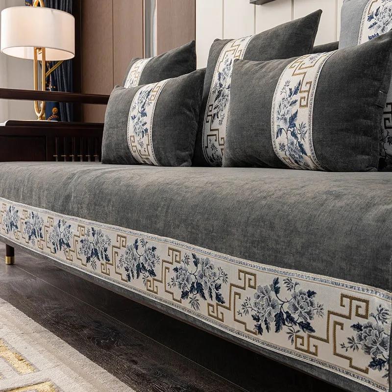 High-grade Classical Thicken Chenille Sofa Towel Modern Soft Anti-slip Sectional Sofa Cover Luxury Solid Color Couch Covers