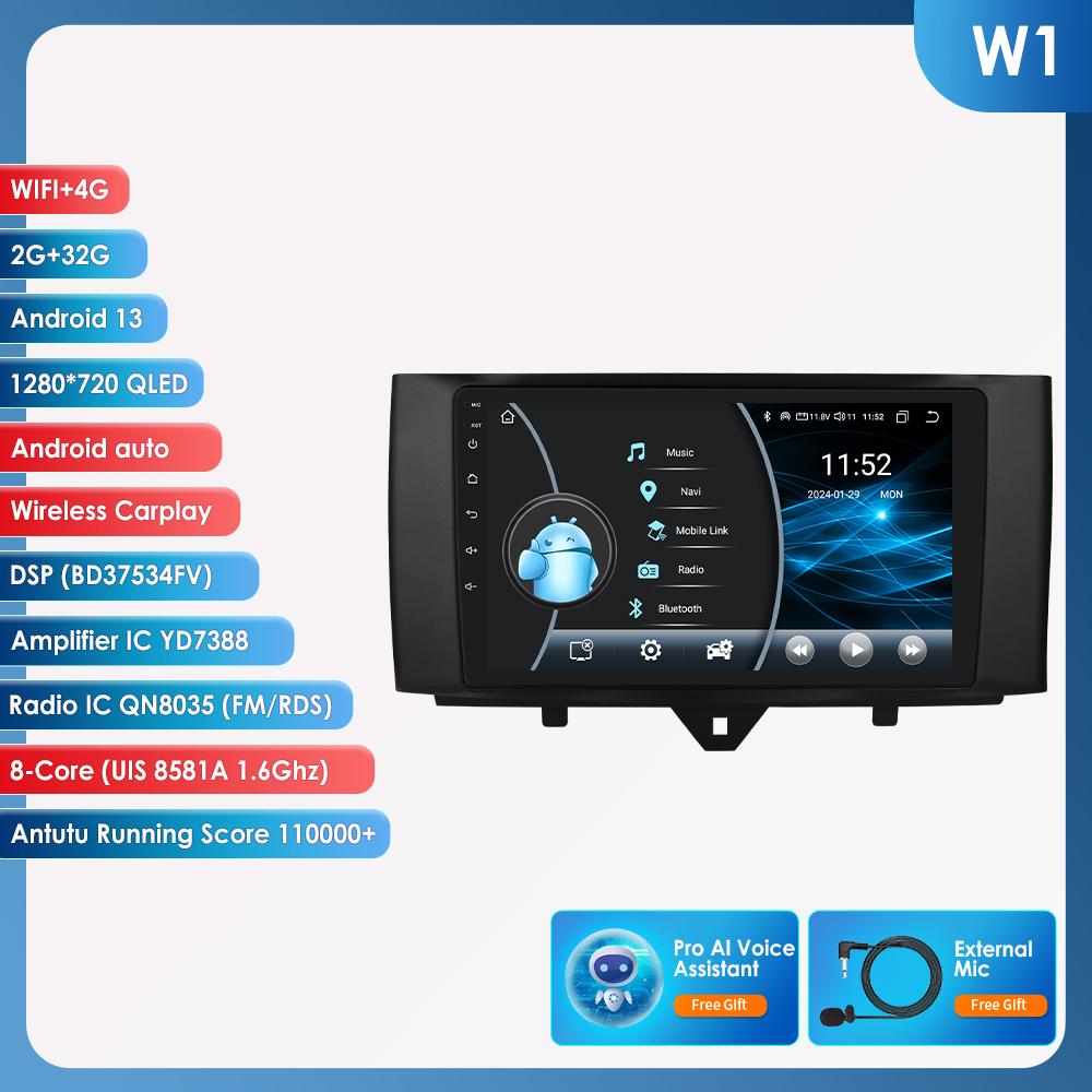Hizpo Autorádio Carplay 4G Android 13 pro Smart Fortwo 2011-2015 Multimediální přehrávač videa GPS 2din Autorádio Inteligentní obrazovka WIFI Bluetooth RDS FM