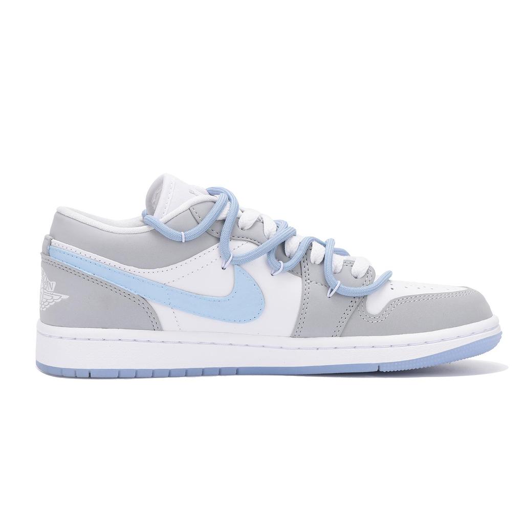 Jordan Air Jordan 1 Slip Resistant Coverage Low top Vintage Basketball Shoes Women's Gray Blue DC0774-105(Team59-)