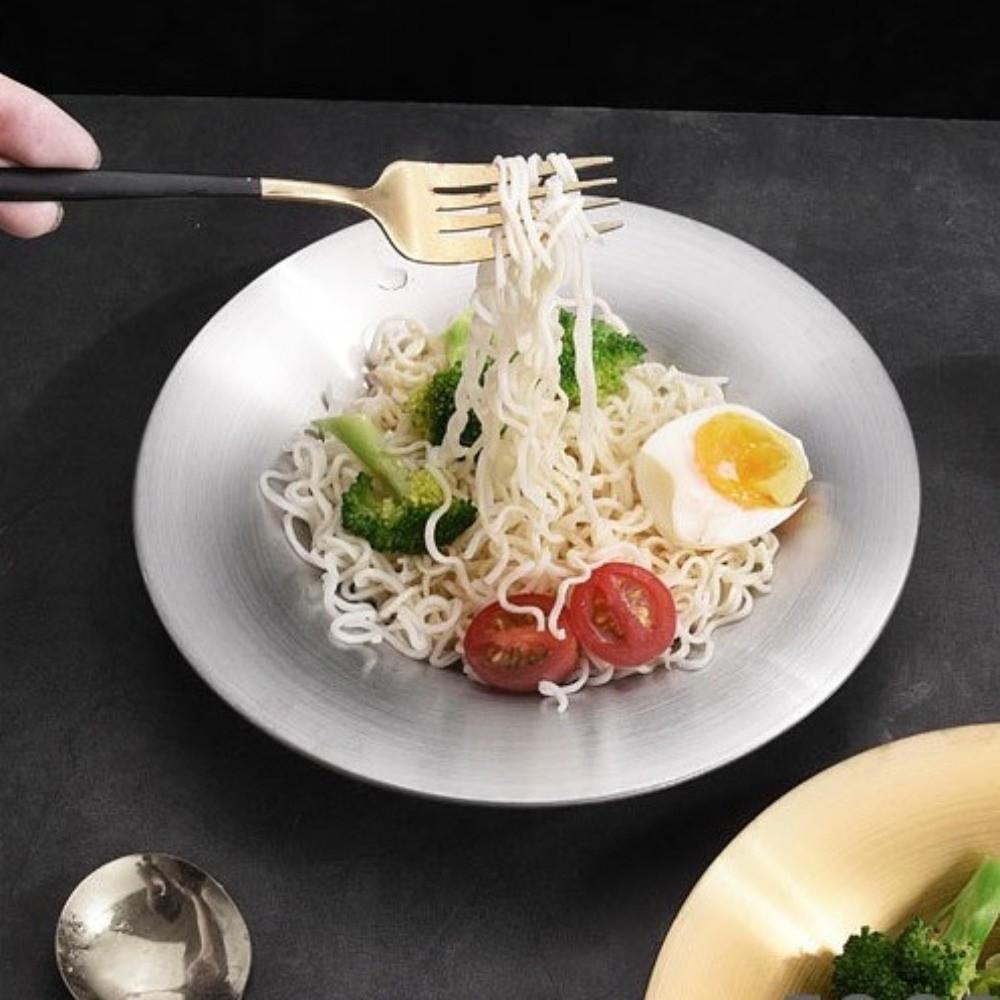 Deepened Design Round Dinner Plates 304 Stainless Steel Steak Plate Set Tableware For Dining