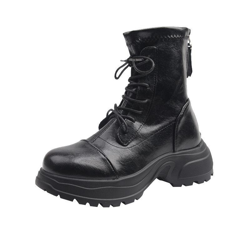 Thick-soled Martin boots women's new autumn British style retro versatile small man height increase black thin short boots