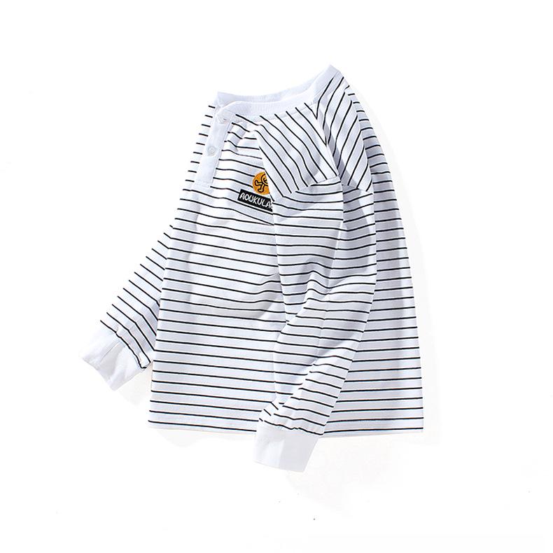 Korean Style Boys' Striped Stand-up Collar Long Sleeve T-shirt - Spring/Autumn Collection
