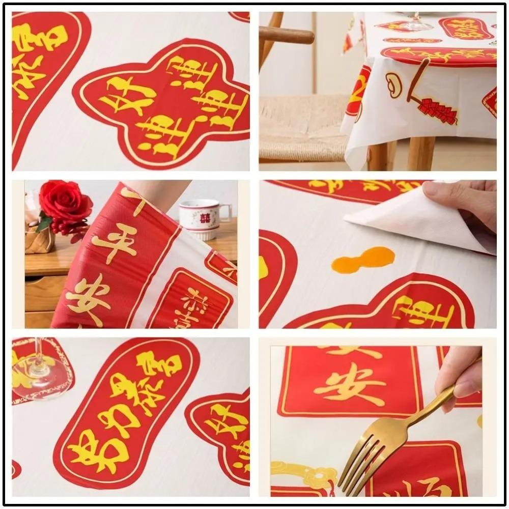 PEVA Tablecloth Thickened Table Cover Portable Red Festive Table Cloth  Home Decoration
