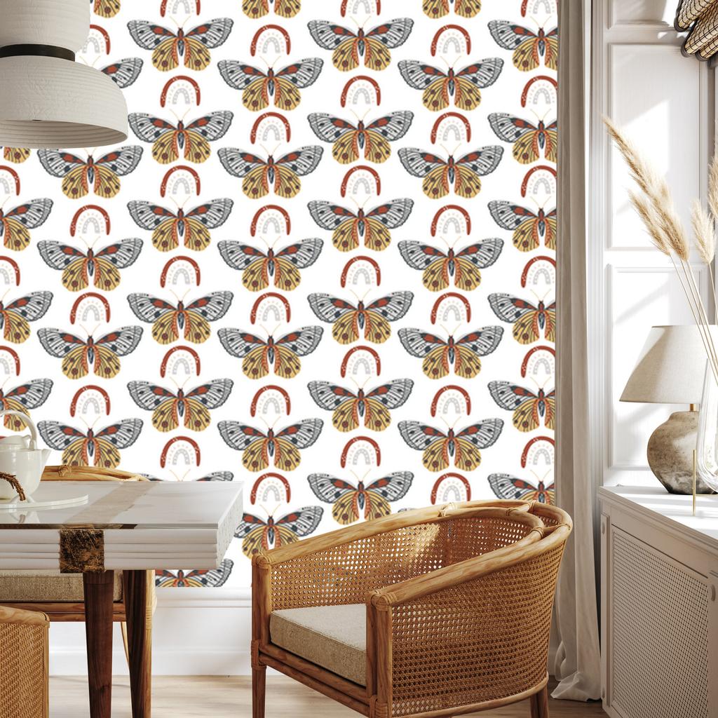 Rainbows and Butterflies Boho Wallpaper Gray and Gold for Living Room and Bedroom 50x1000