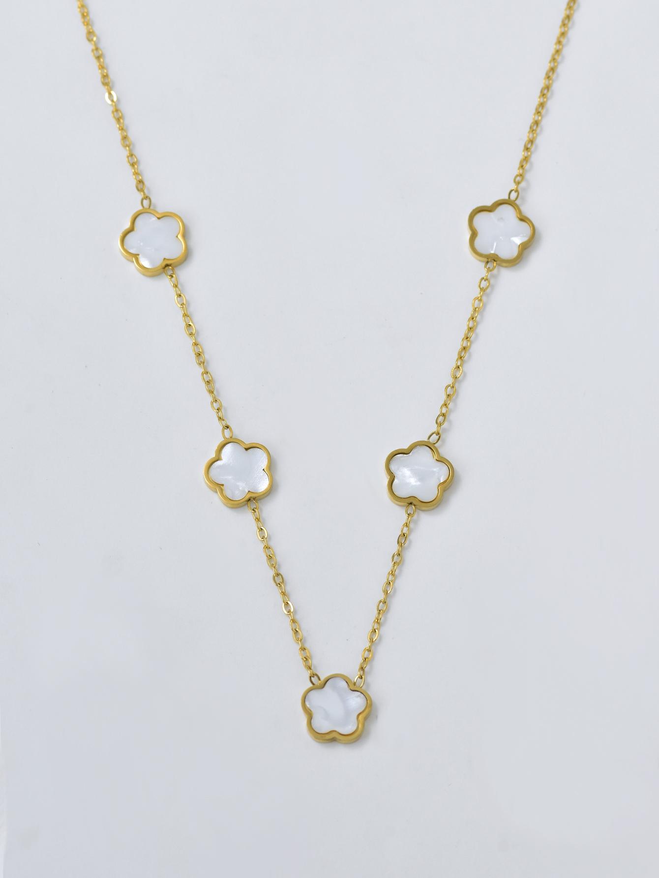 

1 шт. Модное и роскошное ожерелье с подвеской в виде пятилепесткового цветка из нержавеющей стали с покрытием из 18-каратного золота для женщин, подходит для повседневной носки белый