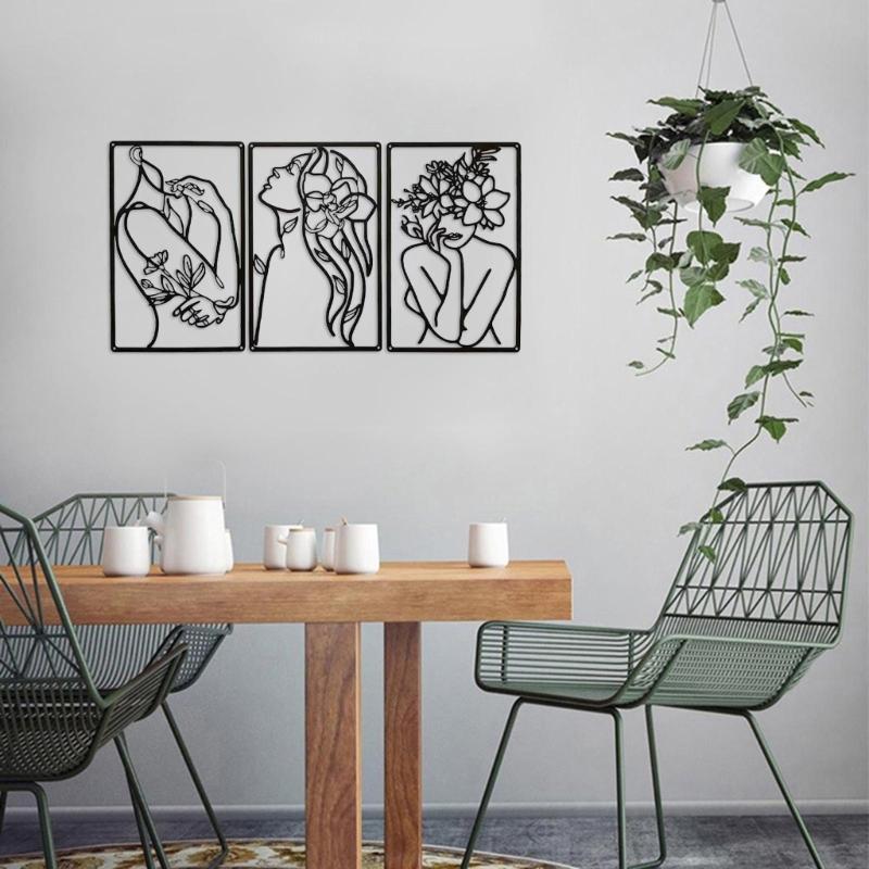 3Pcs Wall Sculptures Black Wall Decor Thick Metal Minimalists Wall Art Decor Hanging Minimalists Abstract Female