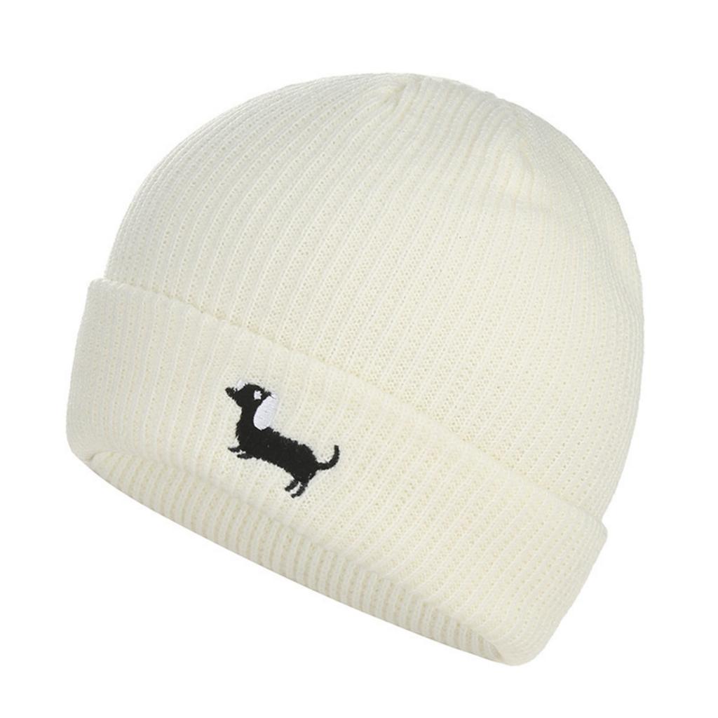 Fashionable Fall And Winter Warm Ear-Protecting Knitted Hat With Simpleed Embroidered Puppy Wool Pull- Hat