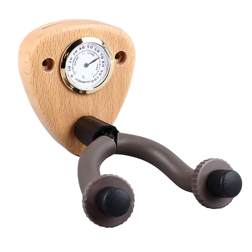 Wandmontierter Gitarrenhalter mit Hygrometer Holz Rutschfest Multifunktionaler Gitarrenhaken für Violine Mandoline Bass Leicht