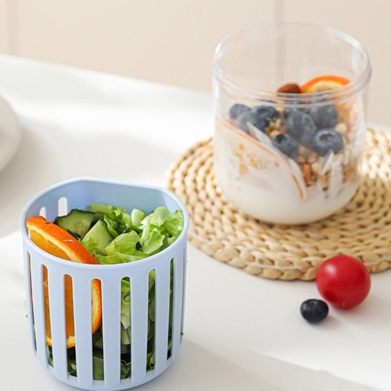 Vegetable Fruit Shaker Cup with Detachable Sauce Compartment Portable Large Capacity Breakfast Storage Container