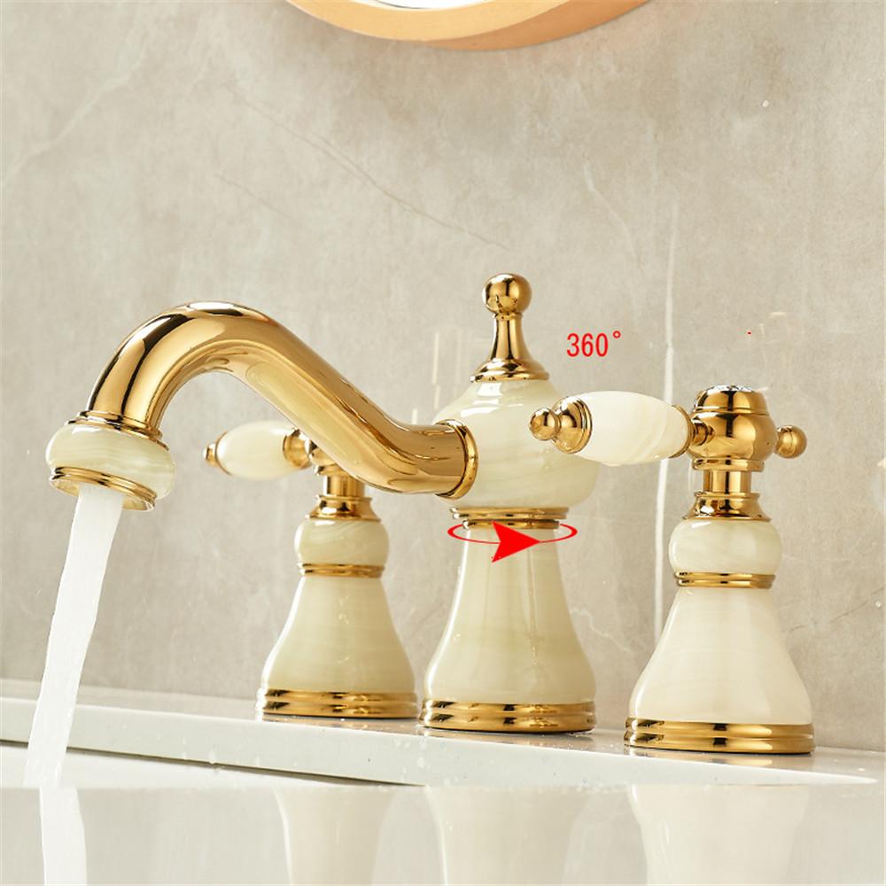 Messing Marmor Badezimmerarmatur Gold Waschtischarmatur weitverbreitet Roségold Armatur Luxus Waschtischmischer Heiß Kalt Duschraum Waschbeckenarmatur