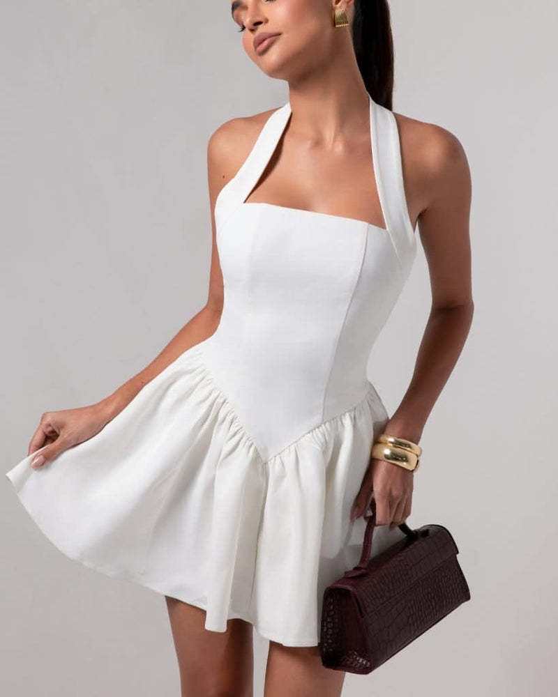 European and American frilly mini suspender dress new splicing sexy backless hem lace high waist