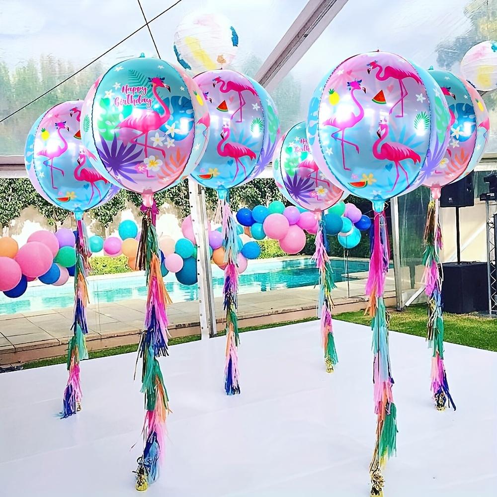 6-Pack 4D Round Flamingo Aluminum Foil Balloons Suitable for Birthday Party Bird-Themed Party Decorations