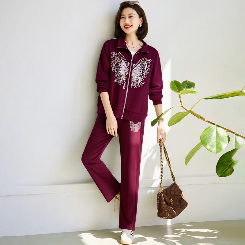 Mid-Aged Women's Butterfly Print Sportswear Set