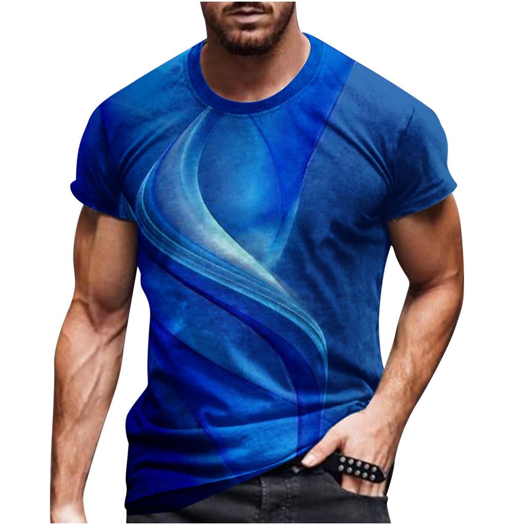 Summer Round Neck 3D Line Print Top Fashionable Casual Short Sleeved Men's T-shirts