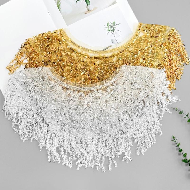 Glitter Fringe Detachable Collar Shawl Scarf For Women Elegant Party Accessory