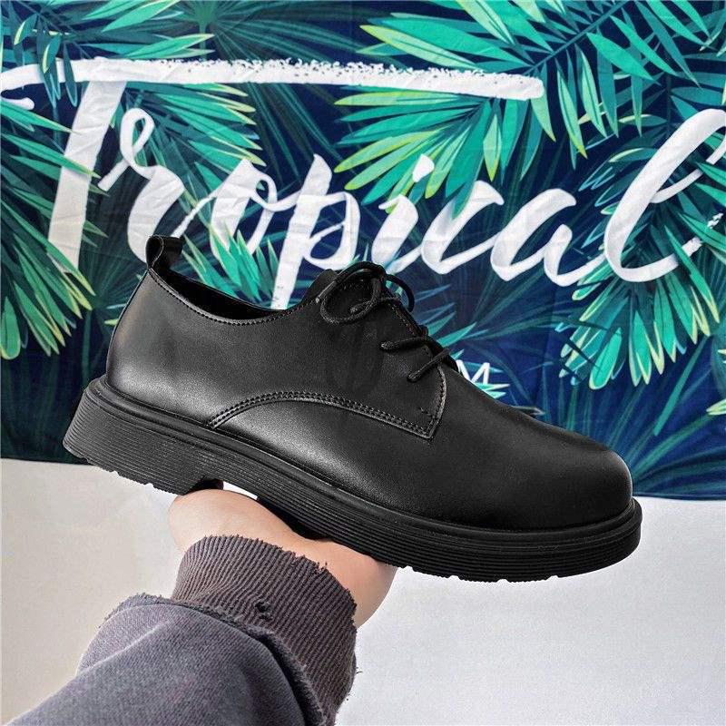 2025 Men's Black Round Toe Leather Shoes - British Style, Korean Trend, Formal & Casual