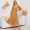Frauen Herbst Winter Quadrat Kragen Blumen Kleid Temperament Pendeln Flare Hülse Dünne Chiffon Kleider Casual Urlaub Kleid