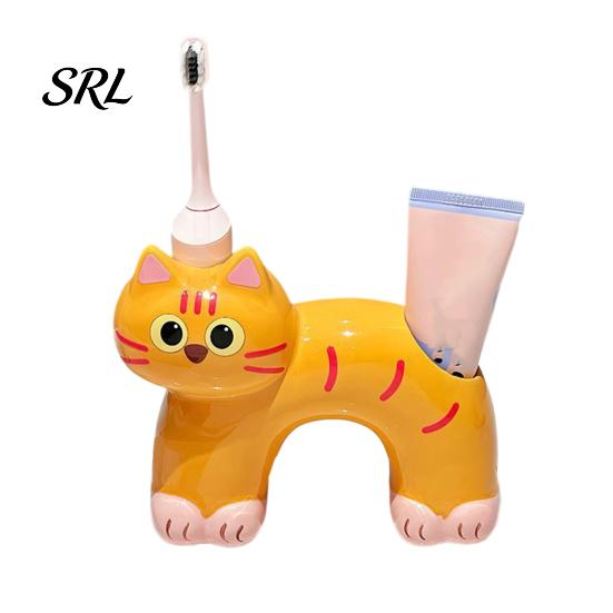 Portaspazzolino Gatto Carino Porta, Forma con Foro di Drenaggio, Porta Resistente alla Muffa Doppia Foro Organizzatore in Ceramica per Accessorio Bagno Resistente alla Muffa