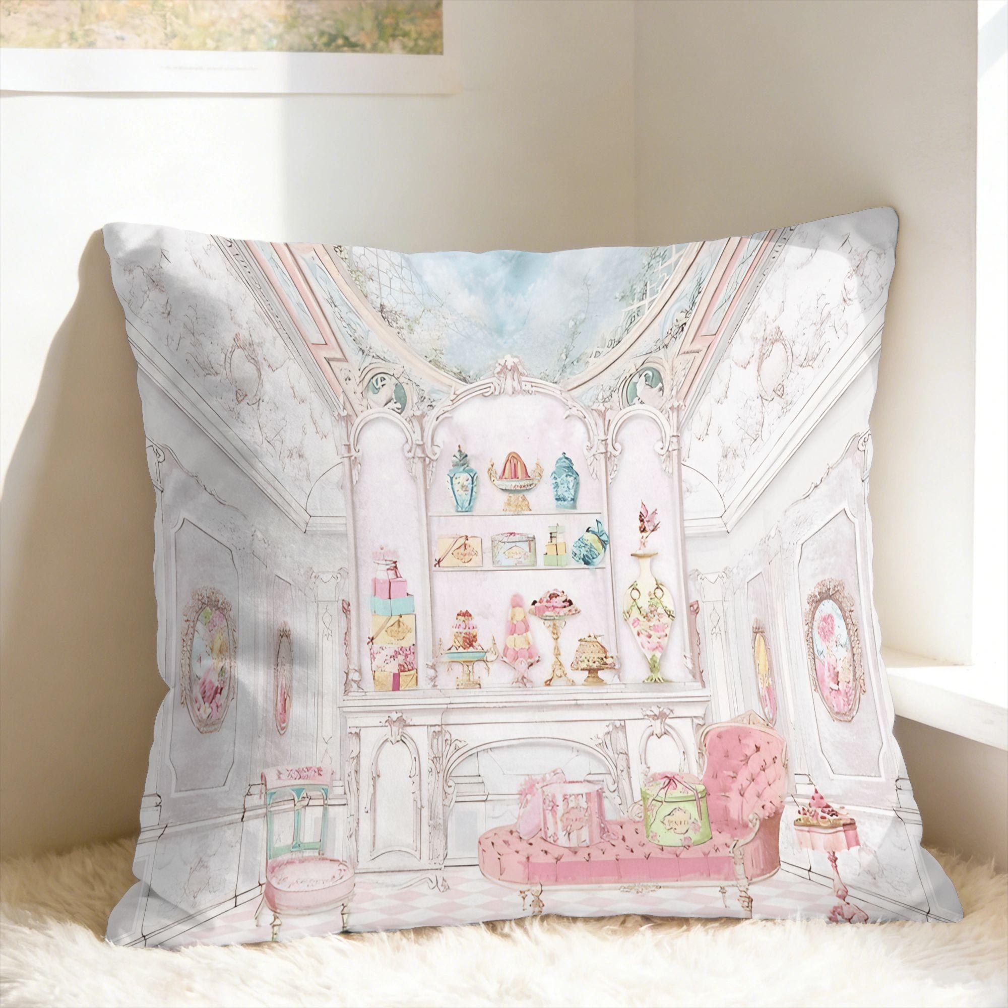 Marie Antoinette Afternoon Tea In French Paris Pillow Cover Vintage Pillow Case For Couch Birthday Present Peach skin 18*18(CM)-1Pcs