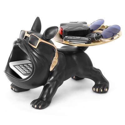 Famihot Big Mouth French Bulldog Multifunctional Storage Organizer with Plate Creative Dog Figurine for Tabletop Funny Birthday Remote and A Striking