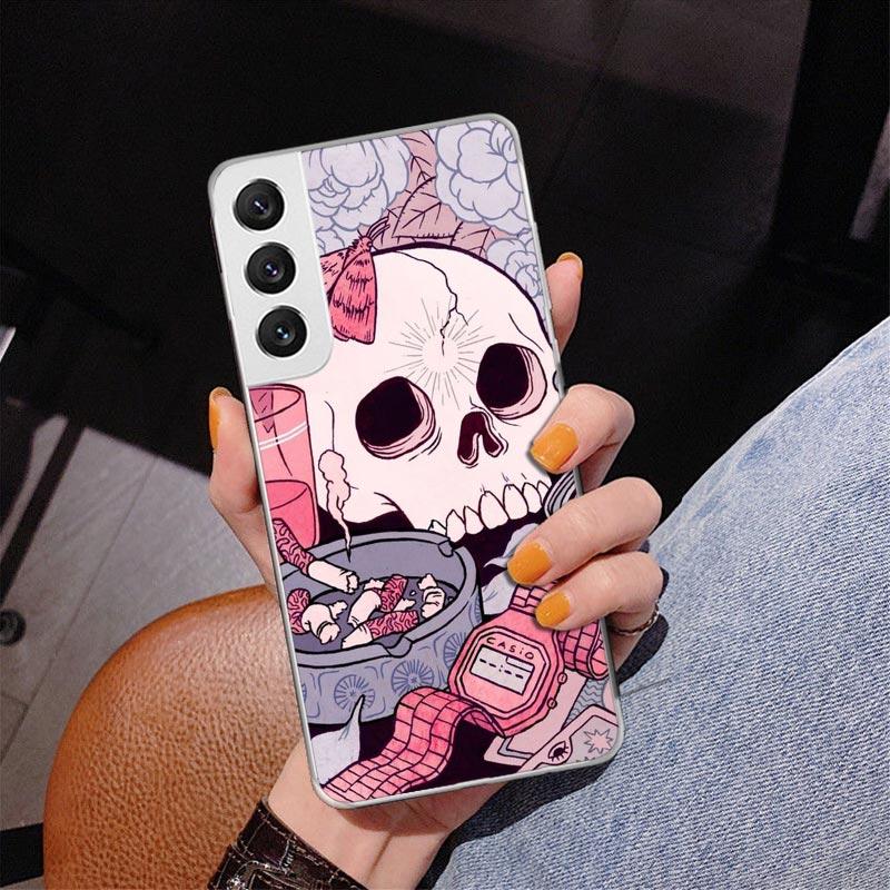 Pink Cat Skull Sorceress Witch Phone Case For Samsung Galaxy S24 S25 Edge S26 Ultra S23 S22 S21 Plus S20 FE + Personalized Print