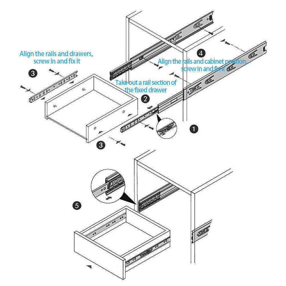 Slide Silent Drawer Slides Home Hardware 3-fold Bearing Cold Rolled Steel Damping Buffer Side Mount High Quality