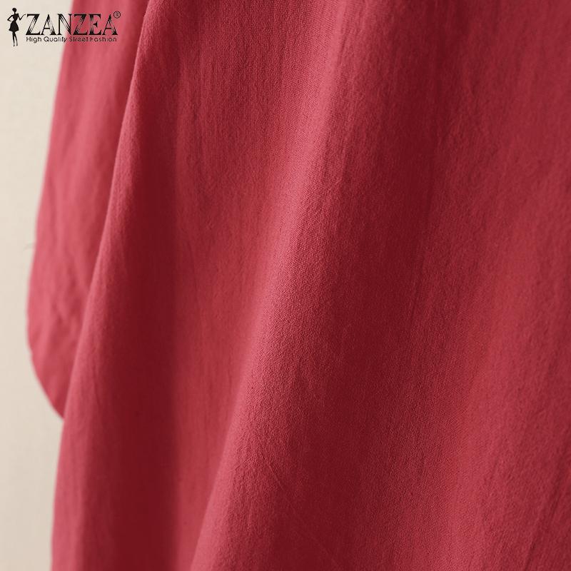 ZANZEA Women Casual Round Neck Loose 3/4 Sleeve Blouse