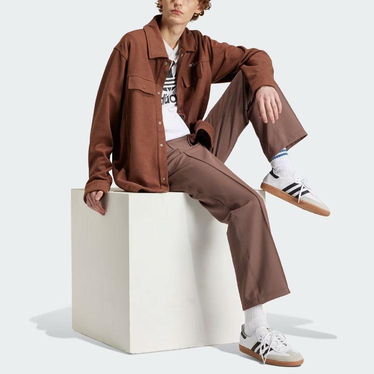 Adidas Originals Premium Overshirt Solid Logo Loose Long Sleeve Jacket Men Jacket Brown IS2044