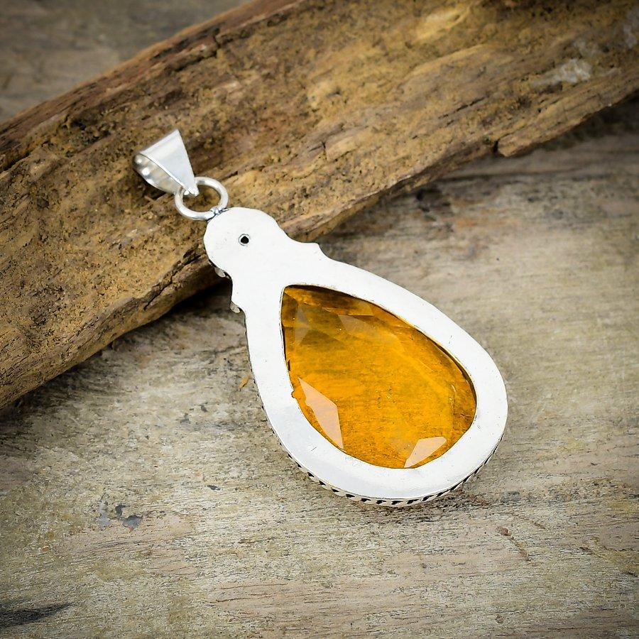 Honey Topaz, Citrine Gemstone 925 Sterling Silver Jewelry Pendant 2.48" M-192