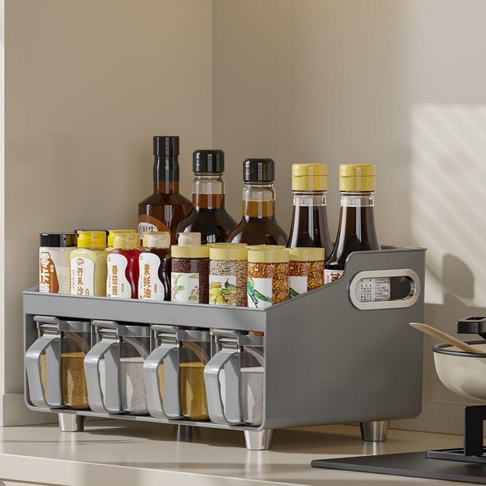 

Ручка для специй, роскошные отдельно стоящие многофункциональные банки для специй, набор, экономящий место, контейнер для кладовой, коробка для приправ, кулинария серый