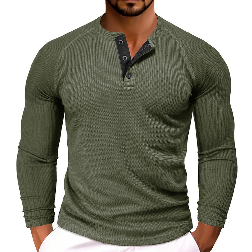 Men's Solid Color Round Neck Long Sleeve T-shirt Casual Sports Raglan Top