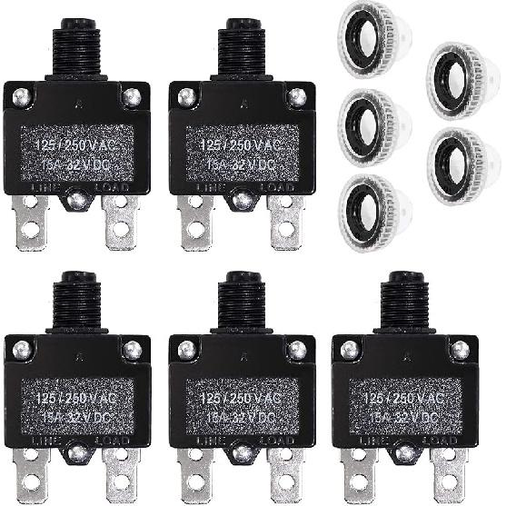5PCS 5,10,15,20,30Amp Circuit Breakers With Manual Reset 32VDC,AC125-250V With Quick Connect Terminals