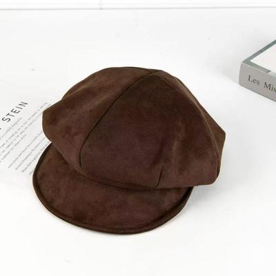 Women's Retro Suede Octagonal Beret - Casual Solid Color Duckbill Hat for Autumn/Winter