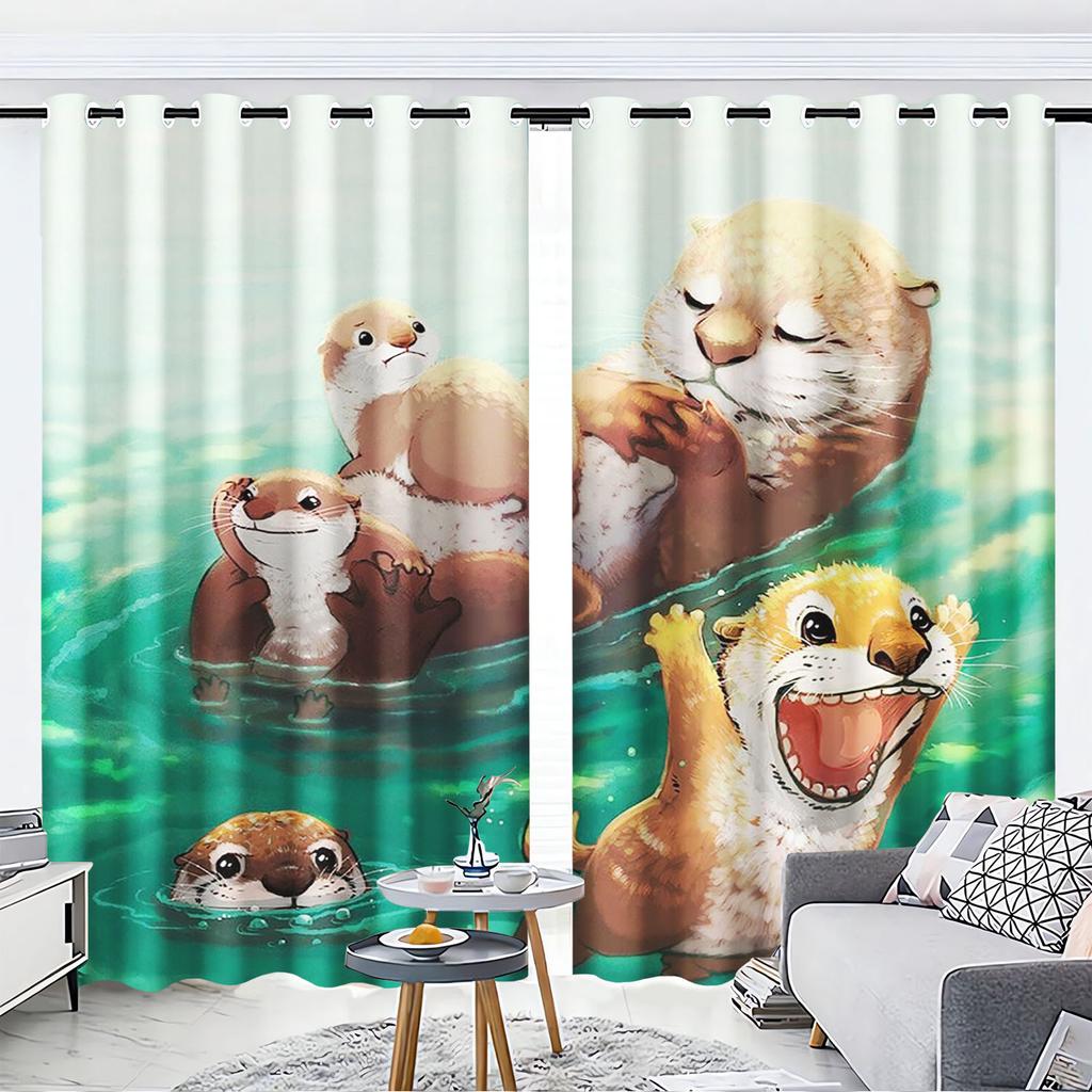 Otter, Animal Anime Printed Curtains For Living Room Home Decor  Blackout Curtains Bedroom Drapes Cartoon Christmas