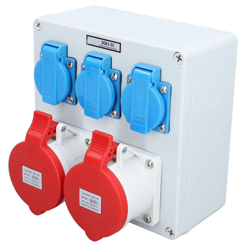 Stikkontaktboks 3stk 16A 250V EU-uttak 2stk 32A pin CEE-uttak IP44 vanntett stikkontakt B