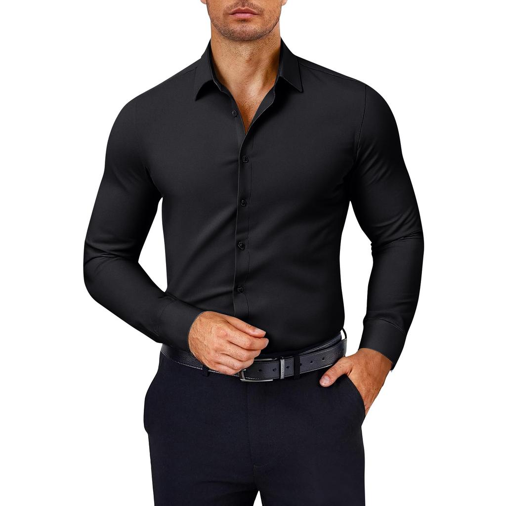Herren Muscle Fit Hemden Knitterfrei Langarm Freizeit Button-Down Hemden