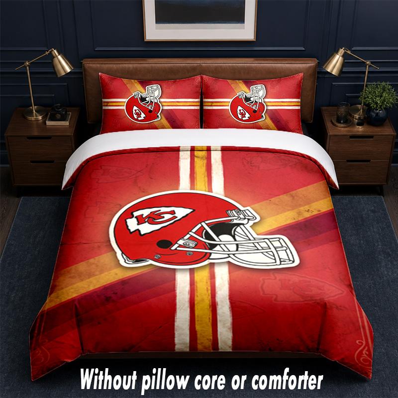 Kansas City Chiefs Design Bed Bedding Set 1 Duvet Cover + 2 Pillowcases Soft Breathable Household Bed Linens