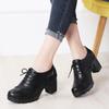 EOFK Damen Pumps Echtes Leder Lammfell Büro Quadratisch Runder Zeh Hohe Absätze 7cm Plateau Damen Derby Schuhe