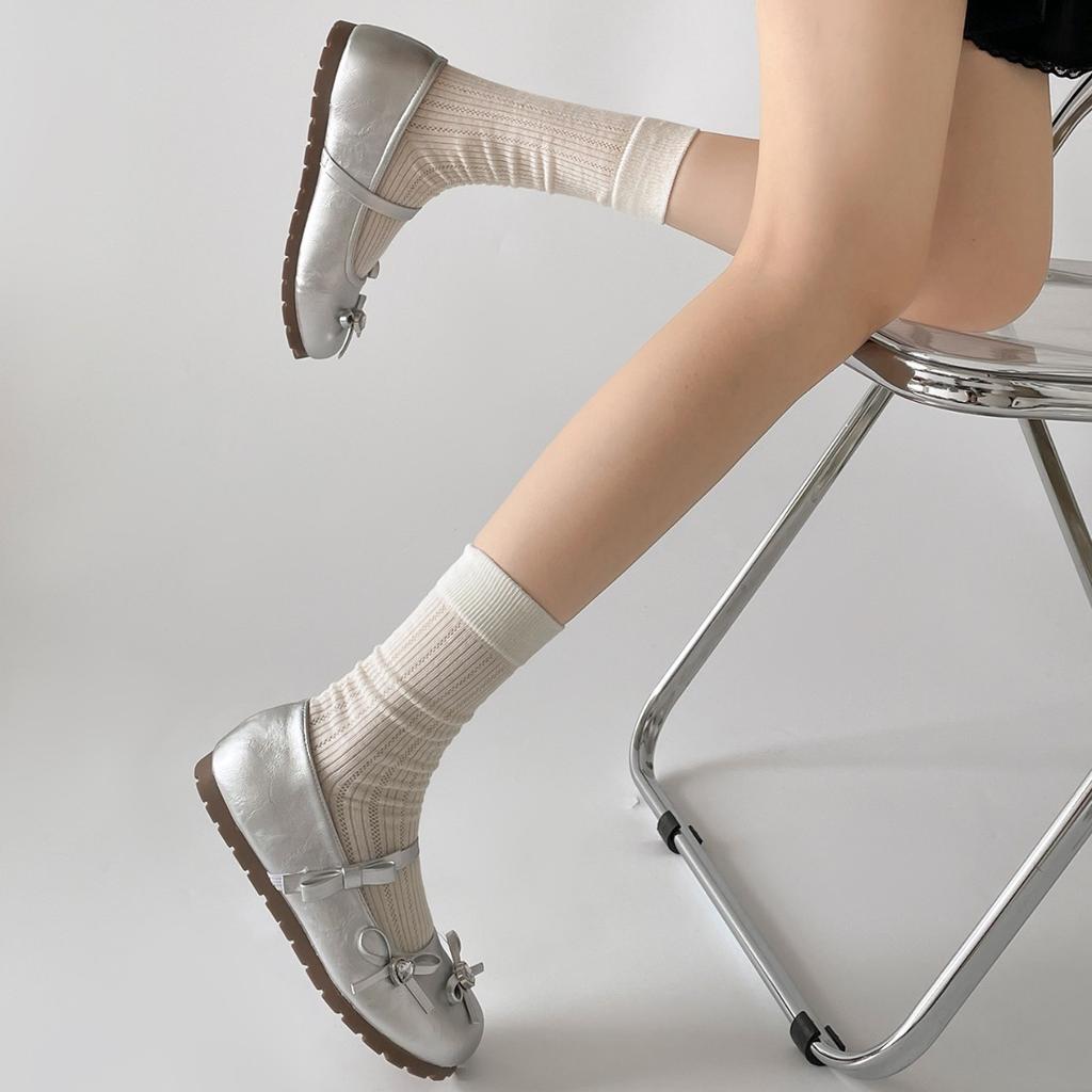 Silver French versatile round head inner height increase light mouth flat sole shoes women's summer 2025 new skirt Mary Jane shoes