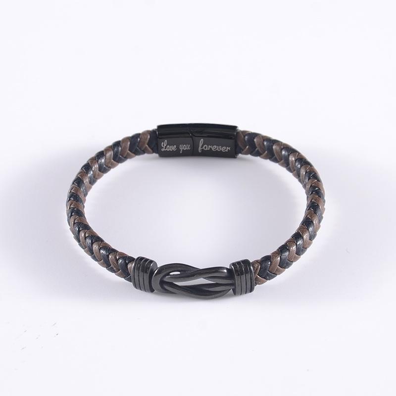 Мужской плетеный кожаный браслет с гравировкой и витым узором, простой и элегантный. 7.5in коричневый/чёрный