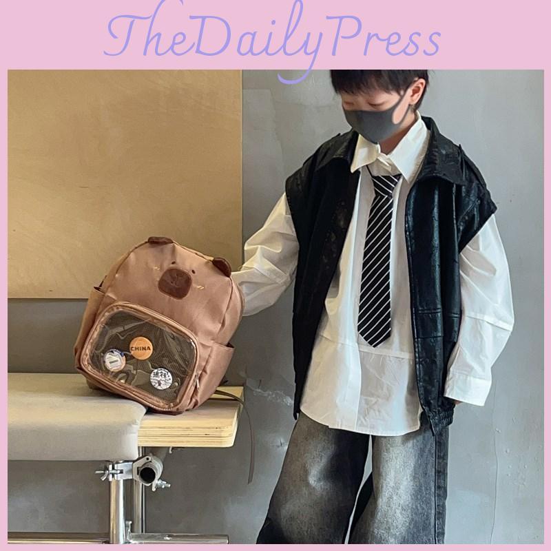 Preschool Trendy Nylon Backpack With Playful Capybara Print For Kids And Toddlers