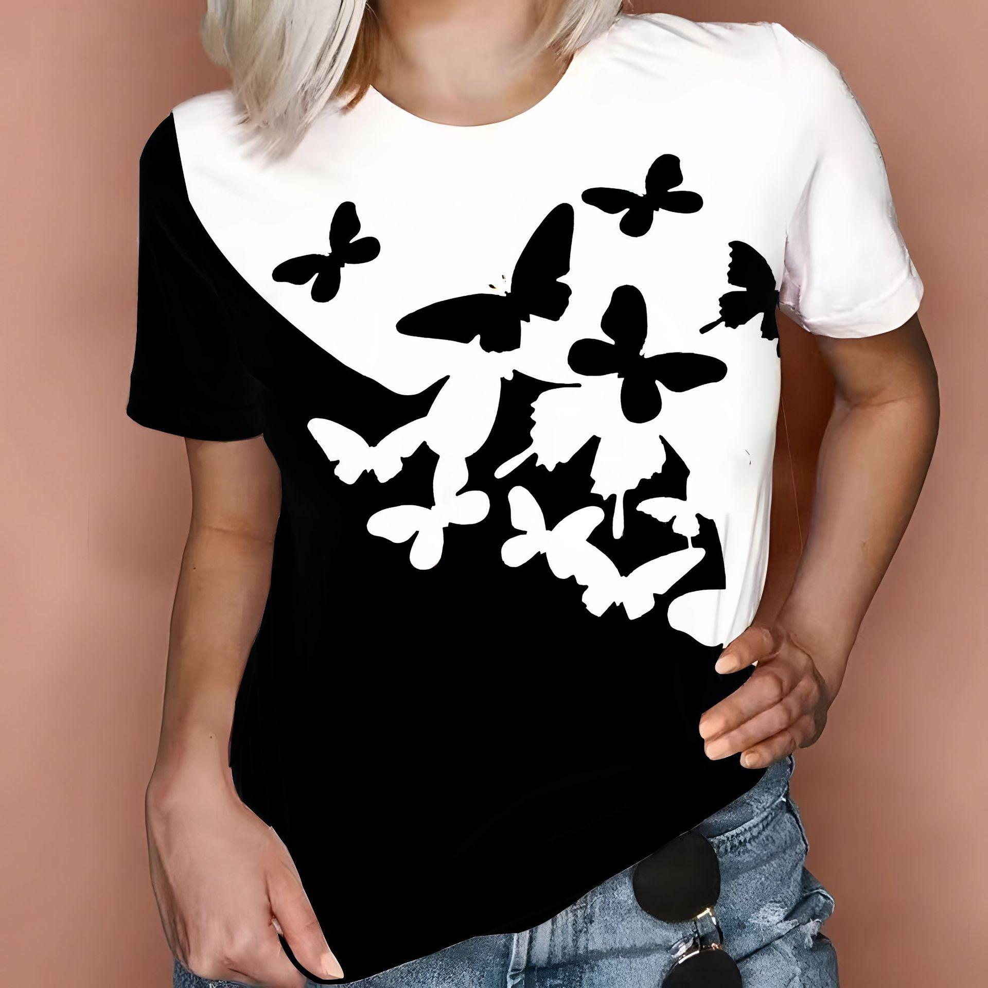 

Летняя бабочка 3D принтованная футболка винтажные футболки плюс размер короткий рукав O-образный вырез футболки женская одежда 6XL